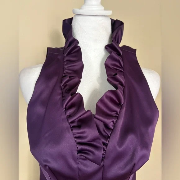 🎾Satin Purple Dress With Ruffles - Picture 3 of 10